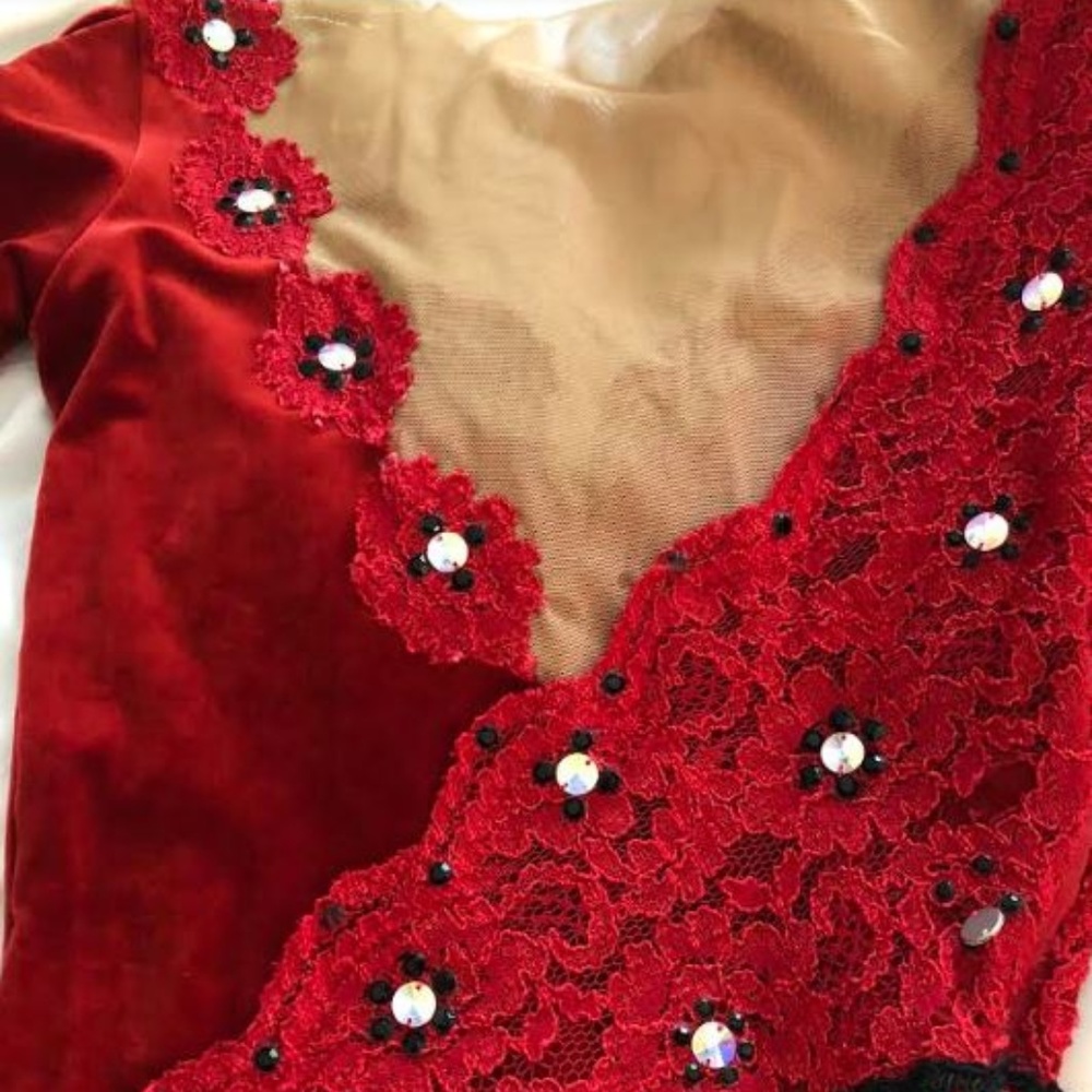 GORGEOUS Stoned Spanish/Tango Red Figure Skating Ice Dance Dress - Picture 2 of 8